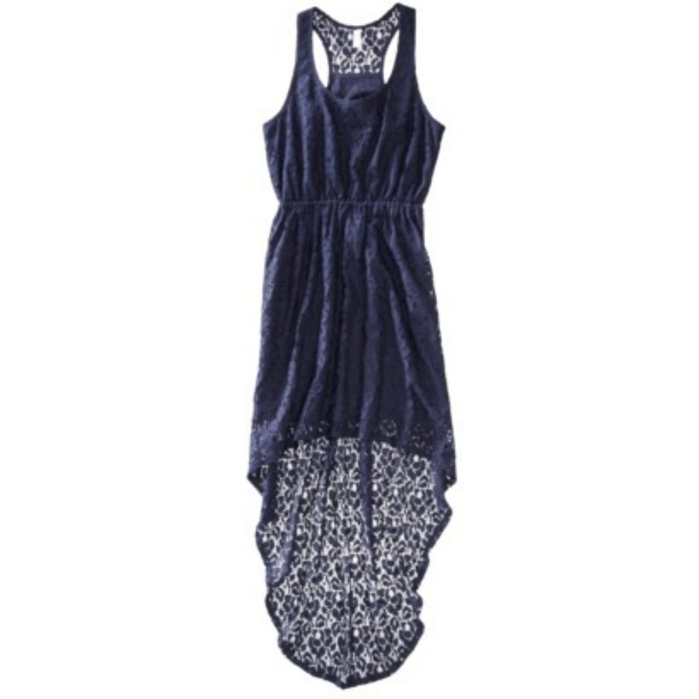Xhilaration Navy Blue Lace Racerback Hi Lo Dress M